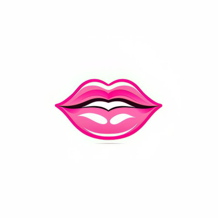 lip icon. vector illustration. Pink lips isolated on white background.の素材