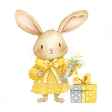 cartoon scene with easter bunny on white background - illustration for childrenの素材