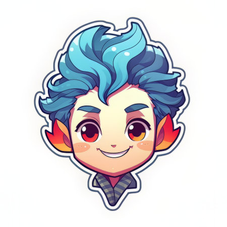 Cute cartoon boy with blue hair. Vector illustration isolated on white background.の素材
