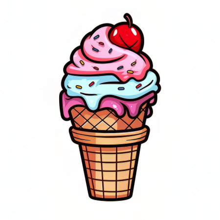 Ice cream cone with pink, blue and purple ice cream. vector illustration.の素材