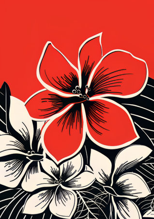 Hibiscus flower on a red background. vector illustration.の素材