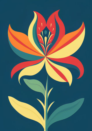 Lily flower in retro style on blue background. vector illustration.の素材