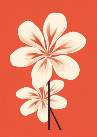 Plumeria flower in retro style on orange background. vector illustration.の素材