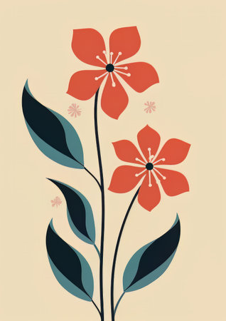 Floral background with flowers and leaves in retro style, vector illustrationの素材