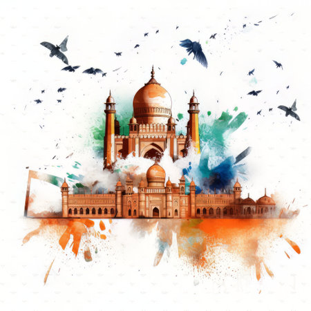 Taj Mahal, India. Watercolor painting on white backgroundの素材