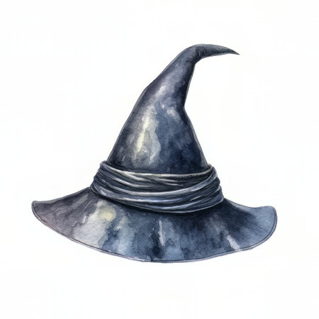 witch hat isolated on white background. watercolor illustration. halloweenの素材