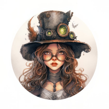 Fantasy portrait of a girl in a hat and glasses. fantasy.の素材