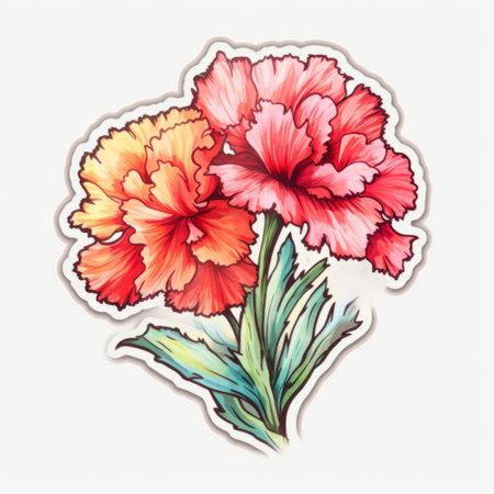 carnation flower. Hand drawn watercolor illustration on white backgroundの素材