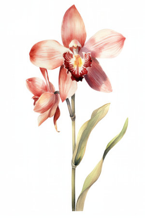 Orchid flower isolated on white background. Watercolor botanical illustration.の素材