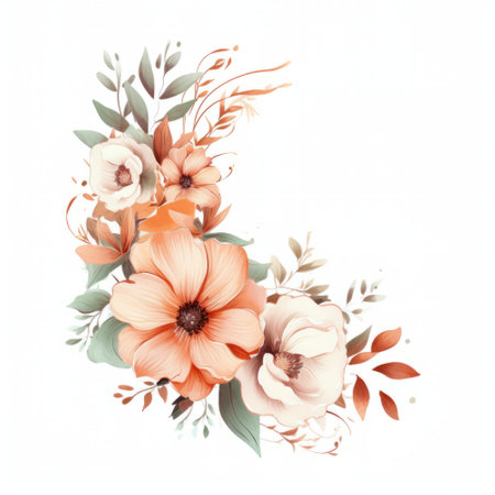 Hand drawn watercolor floral bouquet. Isolated on white background.の素材