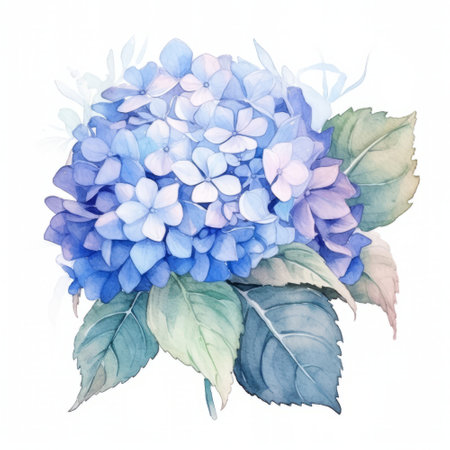 Watercolor blue hydrangea on a white background. hand drawn illustrationの素材