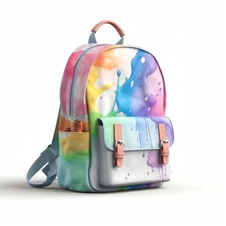 Colorful school backpack isolated on white background. 3D illustration.の素材