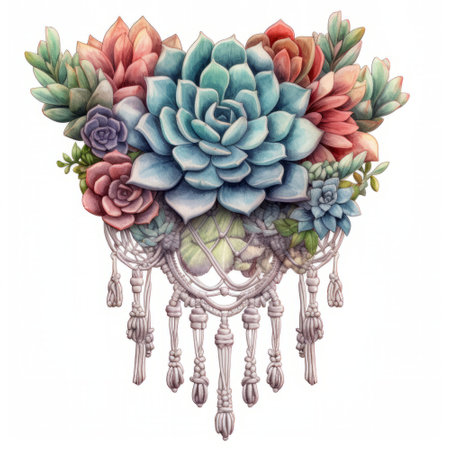 Hand drawn succulent bouquet isolated on white background. Watercolor illustration.の素材