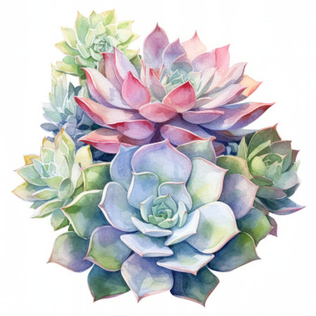 Succulent watercolor illustration. Hand drawn succulents isolated on white background.の素材