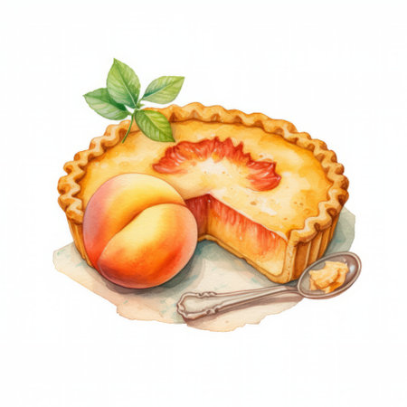 Watercolor illustration of apricot pie on a white background.の素材