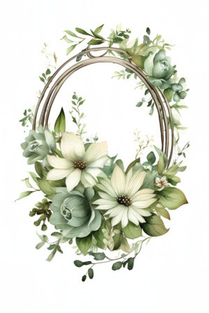 Watercolor floral wreath with succulents and eucalyptusの素材