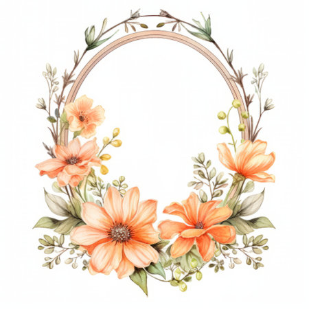 Watercolor floral wreath with flowers. Hand painted floral wreath isolated on white backgroundの素材