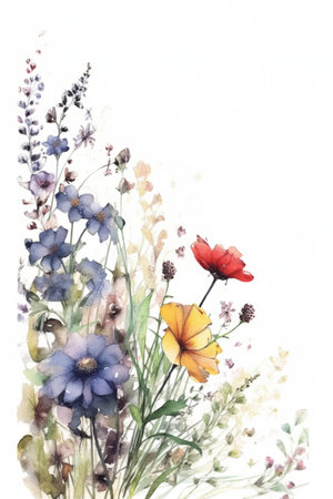 Watercolor painting of wildflowers. Hand drawn illustration.の素材