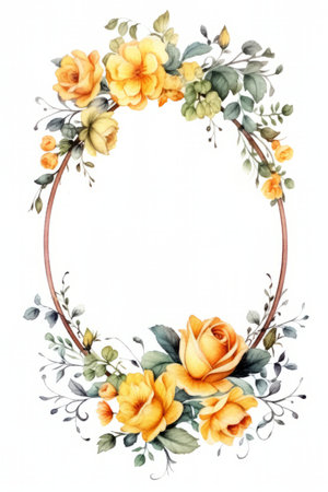 Watercolor floral wreath. Hand painted illustration on white background.の素材