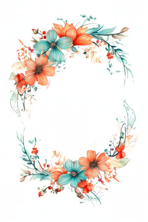 Watercolor floral wreath on white background. Hand drawn illustration.の素材