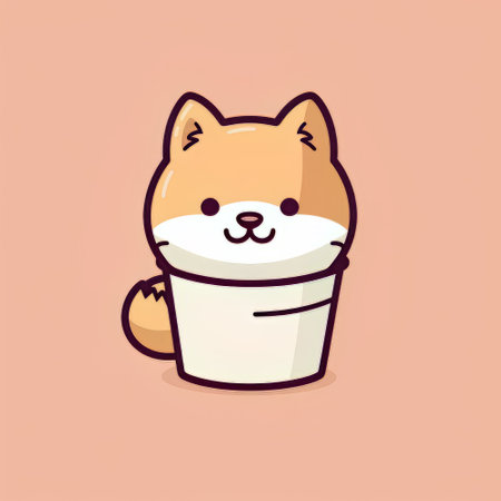 Cute cartoon shiba inu with ice cream cup. vector illustration.の素材