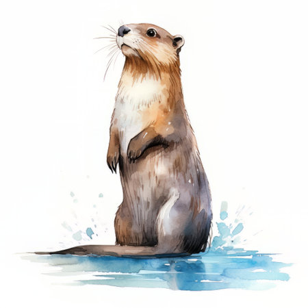 Watercolor otter isolated on white background. Hand drawn illustration.の素材