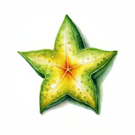 Watercolor starfruit on a white background. Watercolor illustration.の素材