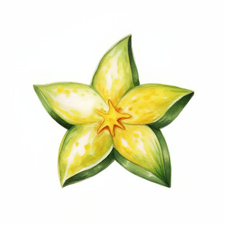 Watercolor illustration of star fruit isolated on white background. carambolaの素材