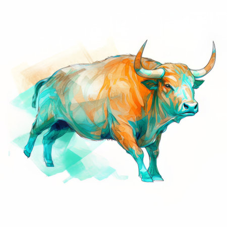 Bull on a white background. Digital watercolor painting. vector illustration.の素材