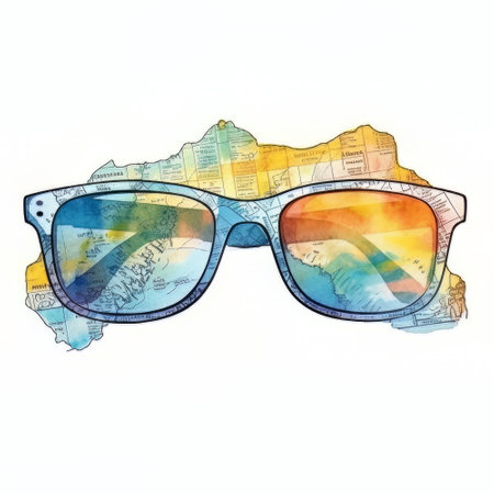 Sunglasses with map on white background. Watercolor illustration.の素材