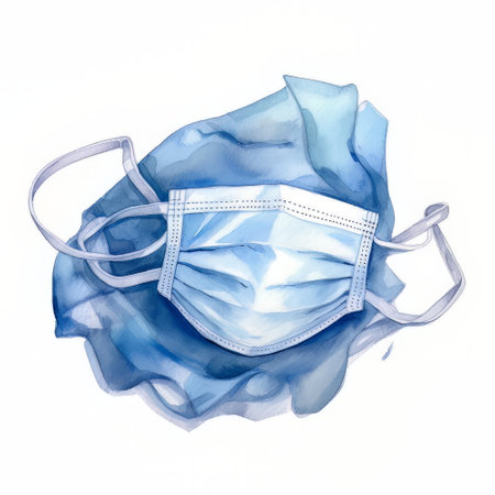 Blue medical mask on a white background. Watercolor illustration for your designの素材