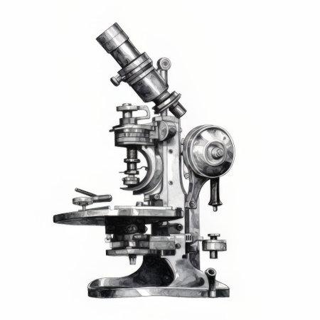 Microscope isolated on white background. Watercolor hand drawn illustration.の素材