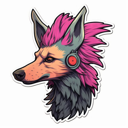 Vector illustration of a head of a fox with headphones on a white backgroundの素材