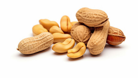 Peanuts isolated on white background. healthy snack. close up.の素材