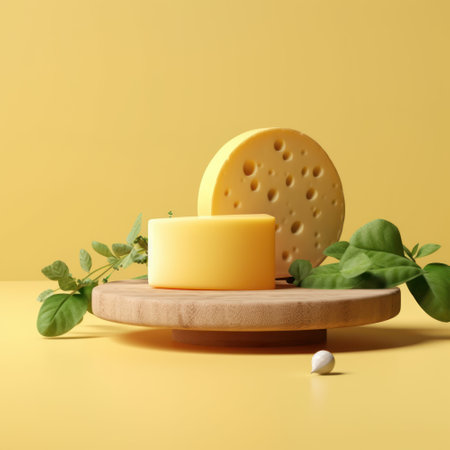 Cheese composition on yellow background. minimal style. 3d renderの素材