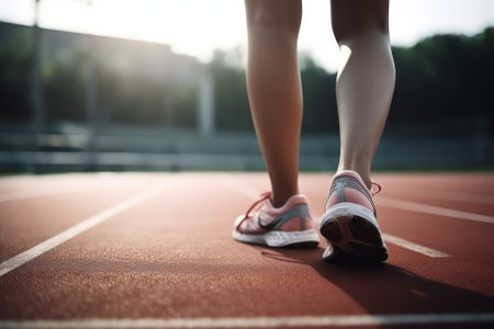 Runner athlete running on track. woman fitness jogging workout wellness concept.の素材