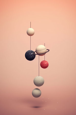 3d rendering of planets in space. minimalist design.の素材