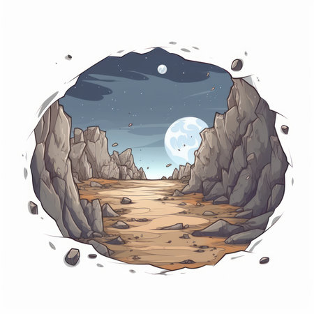 Fantasy landscape with rocks and moon. Hand drawn vector illustration.の素材