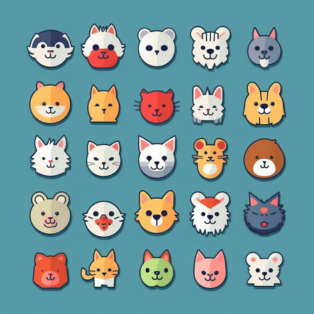Set of cute cartoon cats and dogs icons. vector illustration. cute animal faces.の素材