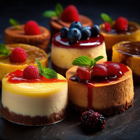 Cheesecake with berries on a dark background. selective focus.の素材