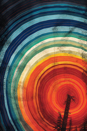 Grunge abstract background with red, blue and yellow stripes.の素材