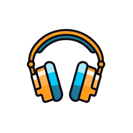 Headphones icon. vector illustration. Flat design style. Isolated on white background.の素材