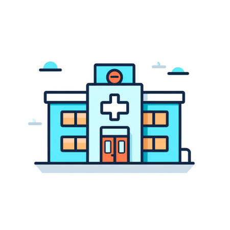Hospital building flat line icon. Modern vector illustration of medical center.の素材