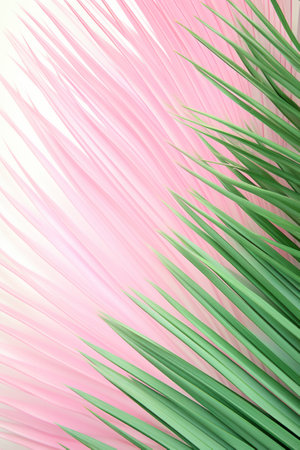pink background with palm leaves close-up, abstract floral backgroundの素材