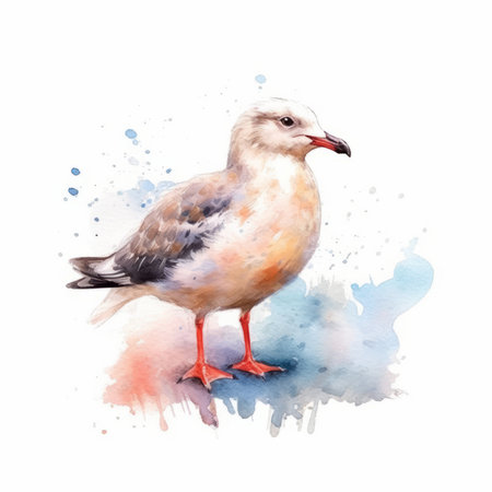 Watercolor seagull. Hand drawn illustration isolated on white backgroundの素材