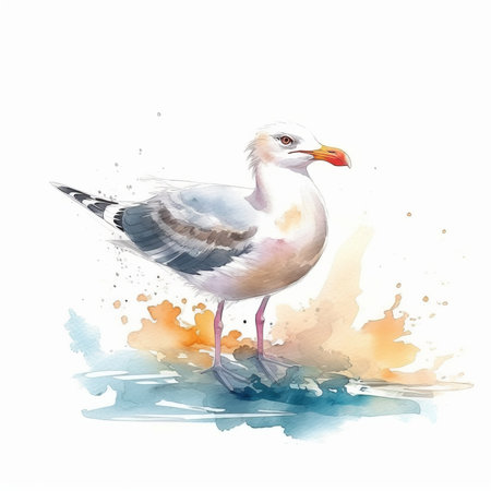 Watercolor seagull isolated on white background. Hand drawn illustration.の素材