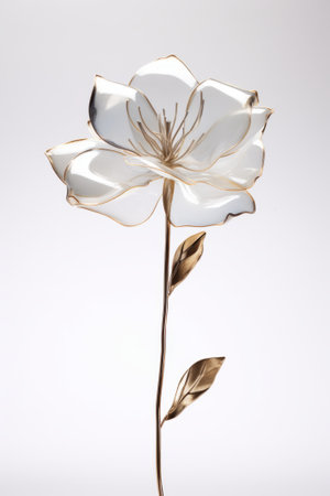 Beautiful flower made of glass on a white background. studio shot.の素材