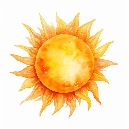 sun. Watercolor illustration. Isolated on a white background.の素材