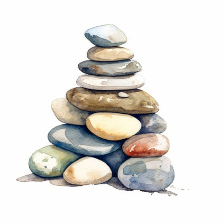 pile of stones Watercolor hand drawn illustration isolated on white backgroundの素材