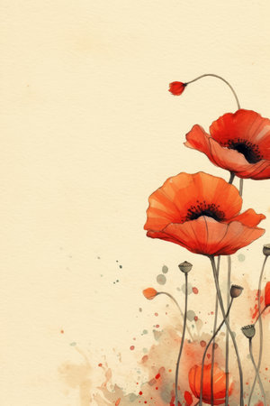 poppy flowers on watercolor background. Hand drawn watercolor illustrationの素材